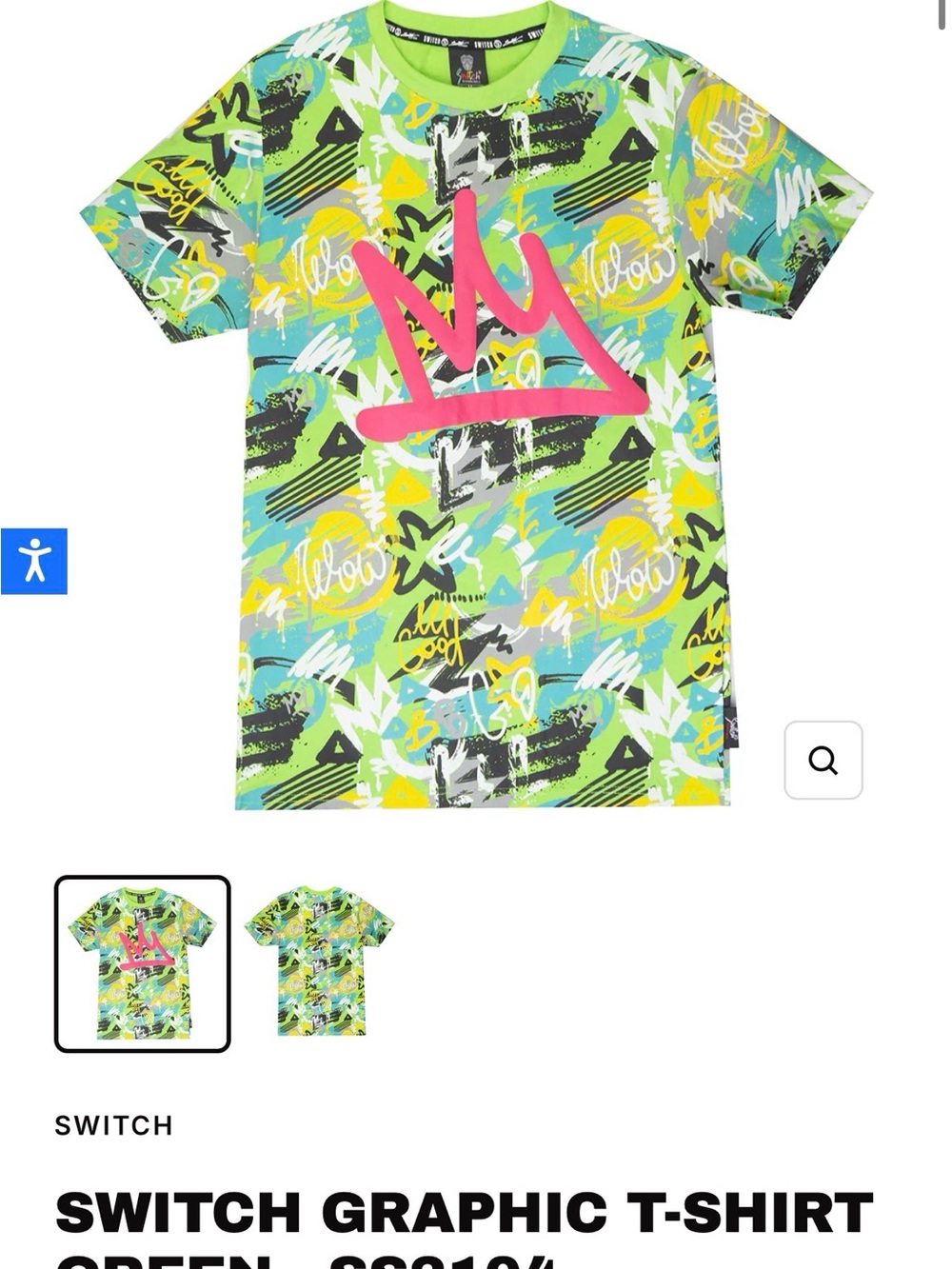 Neon Green Graphic Short-Sleeve Tee with Pink Crown